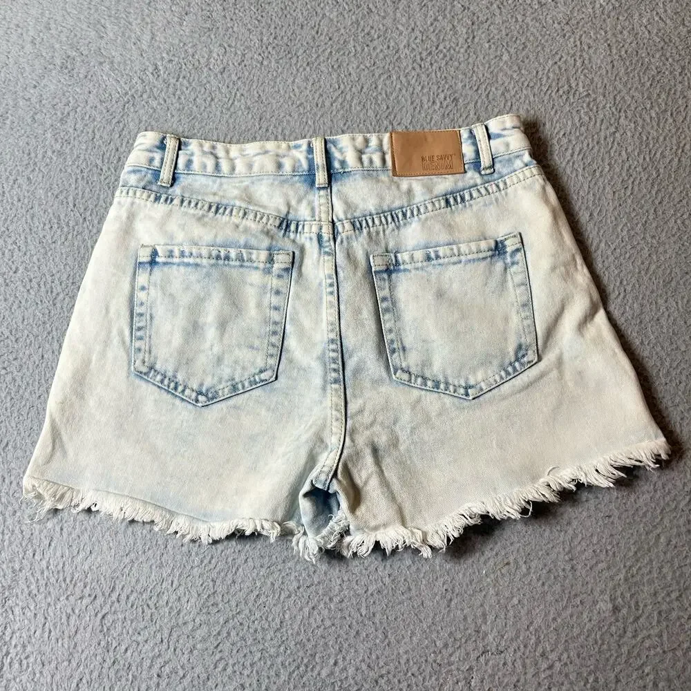 Blue Savvy Shorts Womens 7/28 Blue Distressed Light Wash Cutoff Shorts‎